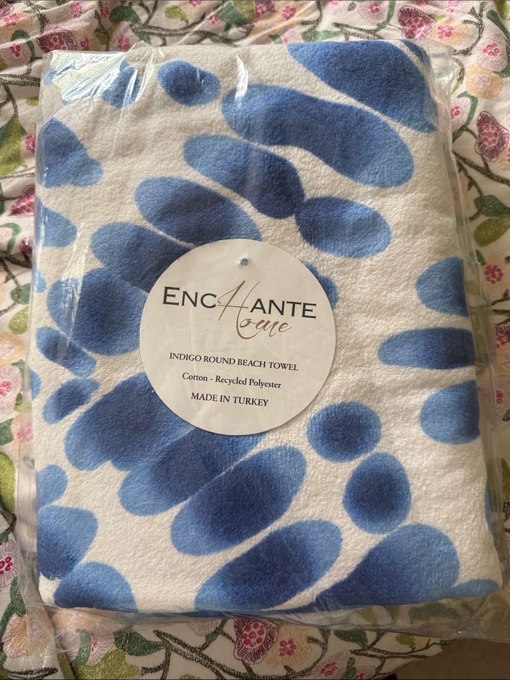 Encante Home Indigo Round Beach Towel - Blue & White